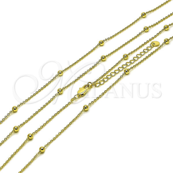 Gargantilla Basica 04.213.0355.16 Oro Laminado, Diseño de Rolo y Bola, Pulido, Tono Dorado (Grosor 03 MM, 16 Pulgadas de Largo)