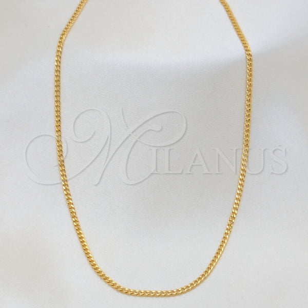 Gargantilla Basica 04.32.0570.16 Oro Laminado, Diseño de Cubana, Pulido, Tono Dorado (02 MM Thickness, 16 Inches Length)