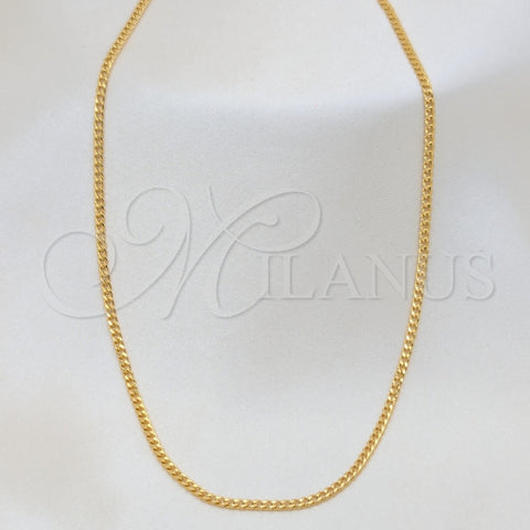 Gargantilla Basica 04.32.0570.16 Oro Laminado, Diseño de Cubana, Pulido, Tono Dorado (02 MM Thickness, 16 Inches Length)