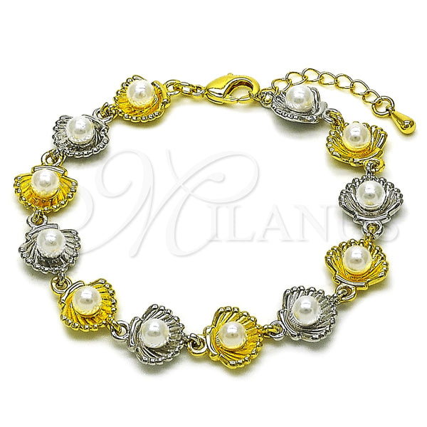 Pulsera Tennis 03.341.0246.07 Oro Laminado, Diseño de Concha y Bola, con Marfil Perla, Pulido, Dos Tonos (Thickness, 7 Inches Length)