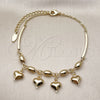Tobillera de Dije 03.383.0034.10 Oro Laminado, Diseño de Corazón y Rolo, Pulido, Tono Dorado (02 MM Thickness, 10 Inches Length)