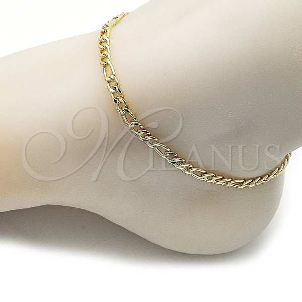 Tobillera Básica 03.383.0035.10 Oro Laminado, Diseño de Figaro, Pulido, Tono Dorado (Thickness, 25 Inches Length)