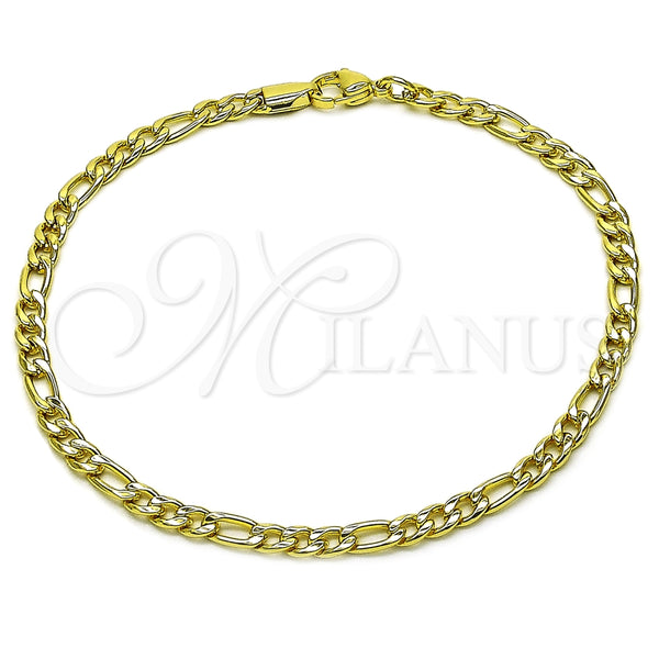 Tobillera Básica 03.383.0035.10 Oro Laminado, Diseño de Figaro, Pulido, Tono Dorado (Thickness, 25 Inches Length)