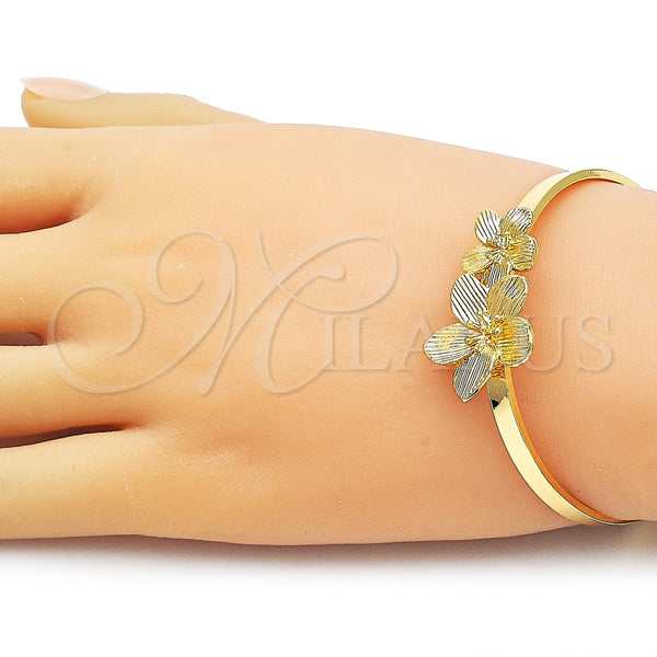 Aro Individual 07.170.0074 Oro Laminado, Diseño de Flor, Diamantado, Tono Dorado (Thickness, One size fits all)