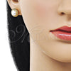 Arete Dormilona 02.342.0362 Oro Laminado, Diseño de Flor, con Perla Marfil, Pulido, Tono Dorado