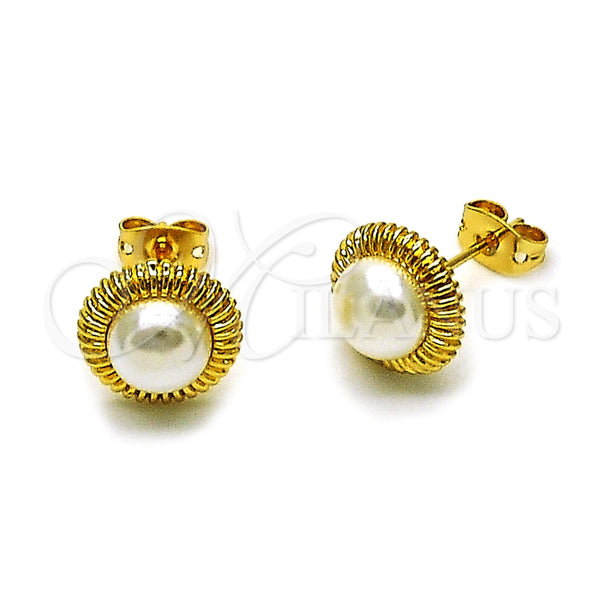 Arete Dormilona 02.342.0362 Oro Laminado, Diseño de Flor, con Perla Marfil, Pulido, Tono Dorado
