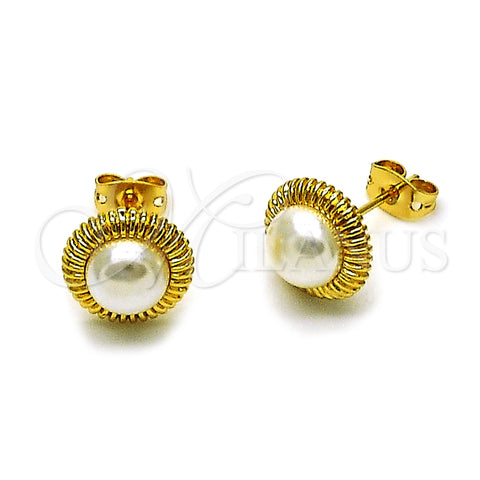 Arete Dormilona 02.342.0362 Oro Laminado, Diseño de Flor, con Perla Marfil, Pulido, Tono Dorado
