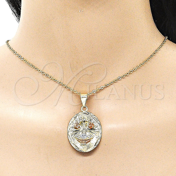 Dije Religioso 05.120.0098 Oro Laminado, Diseño de Caridad del Cobre, Diamantado, Tres Tonos