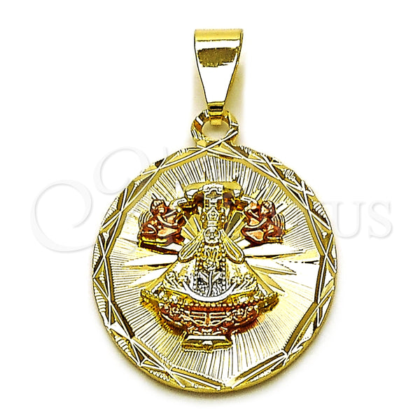 Dije Religioso 05.120.0098 Oro Laminado, Diseño de Caridad del Cobre, Diamantado, Tres Tonos