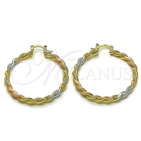 Argolla Pequeña 02.170.0398.1.40 Oro Laminado, Diseño de Torcido, Diamantado, Tres Tonos