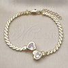 Pulsera Elegante 03.213.0366.07 Oro Laminado, Diseño de Corazón y Torcido, con Zirconia Cubica Blanca, Pulido, Tono Dorado (Grosor 04 MM, 7 Pulgadas de Largo)
