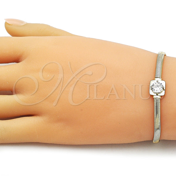 Pulsera Elegante 03.213.0367.08 Oro Laminado, Diseño de Cola de Raton, con Blanca Zirconia Cubica, Pulido, Tono Dorado (04 MM Thickness, 8 Inches Length)