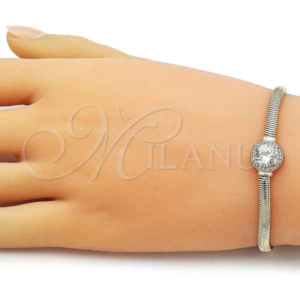 Pulsera Elegante 03.213.0368.07 Oro Laminado, Diseño de Cola de Raton y Cluster, con Blanca Zirconia Cubica and Blanca Micro Pave, Pulido, Tono Dorado (04 MM Thickness, 7 Inches Length)