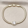 Pulsera Elegante 03.213.0368.07 Oro Laminado, Diseño de Cola de Raton y Cluster, con Blanca Zirconia Cubica and Blanca Micro Pave, Pulido, Tono Dorado (04 MM Thickness, 7 Inches Length)