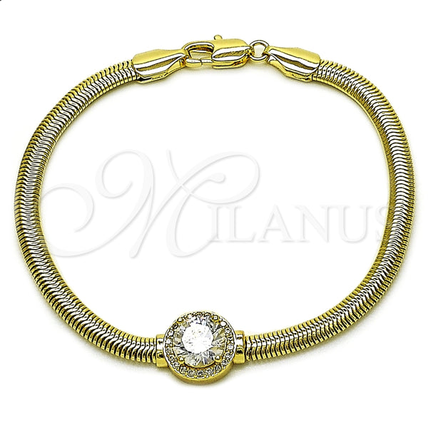 Pulsera Elegante 03.213.0368.07 Oro Laminado, Diseño de Cola de Raton y Cluster, con Blanca Zirconia Cubica and Blanca Micro Pave, Pulido, Tono Dorado (04 MM Thickness, 7 Inches Length)