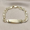 Pulsera con Placa 03.213.0369.08 Oro Laminado, Diseño de Mariner, Diamantado, Tono Dorado (Thickness, 8 Inches Length)