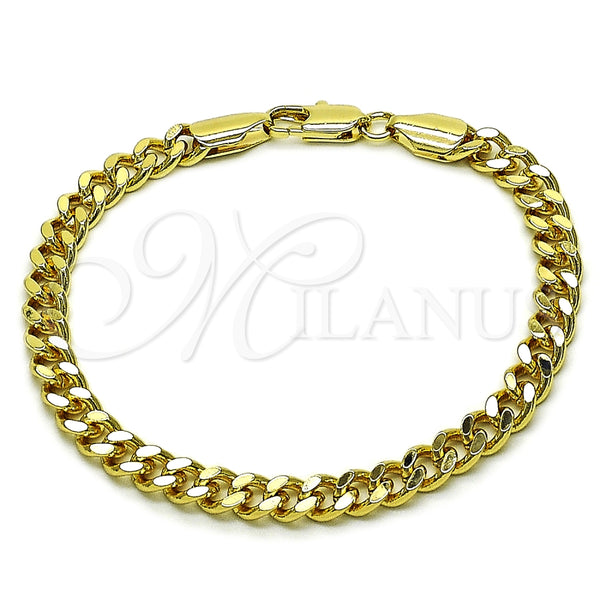 Pulsera Básica 03.213.0100.07 Oro Laminado, Diseño de Miami Cubana, Pulido, Tono Dorado (Grosor 06 MM, 7 Pulgadas de Largo)