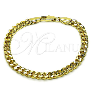 Pulsera Básica 03.213.0100.07 Oro Laminado, Diseño de Miami Cubana, Pulido, Tono Dorado (Grosor 06 MM, 7 Pulgadas de Largo)