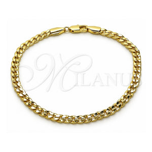 Pulsera Básica 04.213.0356.09 Oro Laminado, Diseño de Cubana Concava, Pulido, Tono Dorado (Thickness, 9 Inches Length)