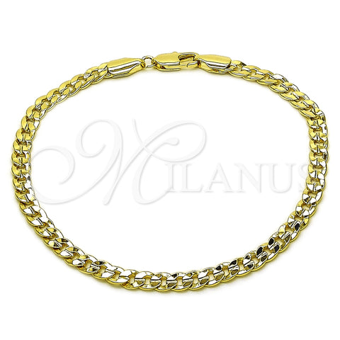 Pulsera Básica 04.213.0356.09 Oro Laminado, Diseño de Cubana Concava, Pulido, Tono Dorado (Thickness, 9 Inches Length)