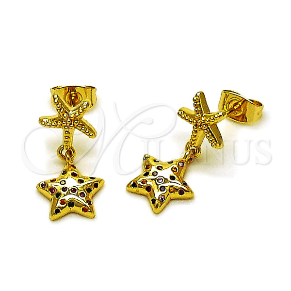 Arete Dormilona 02.282.0046 Oro Laminado, Diseño de Estrella, con Multicolor Micro Pave, Pulido, Tono Dorado