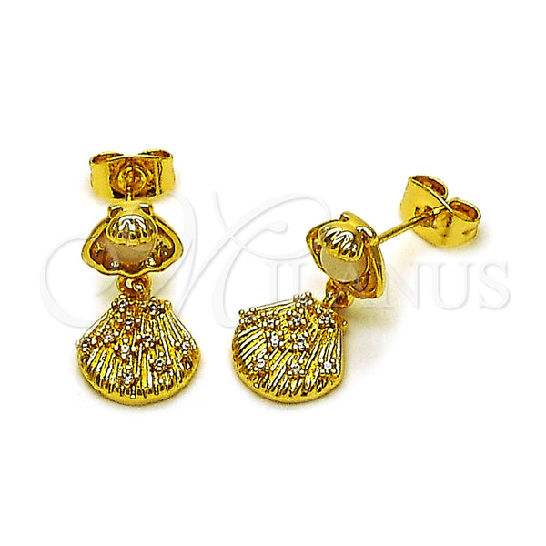 Arete Colgante 02.282.0047 Oro Laminado, Diseño de Concha, con White Platina Opal, Diamantado, Tono Dorado