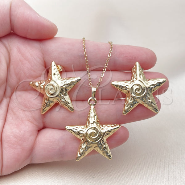 Juego de Arete y Dije de Adulto 10.282.0011 Oro Laminado, Diseño de Estrella y Caracol, Pulido, Tono Dorado
