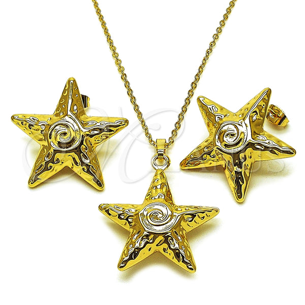 Juego de Arete y Dije de Adulto 10.282.0011 Oro Laminado, Diseño de Estrella y Caracol, Pulido, Tono Dorado