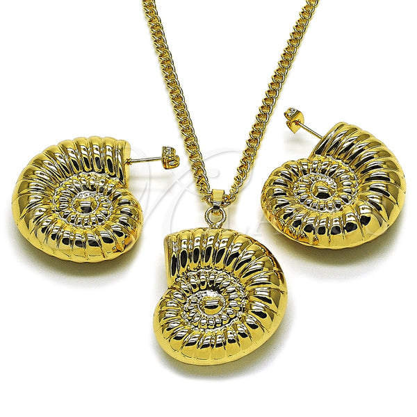 Juego de Arete y Dije de Adulto 10.282.0012 Oro Laminado, Diseño de Caracol y Hueco, Pulido, Tono Dorado