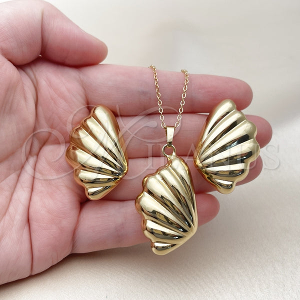 Juego de Arete y Dije de Adulto 10.282.0013 Oro Laminado, Diseño de Concha y Hueco, Pulido, Tono Dorado