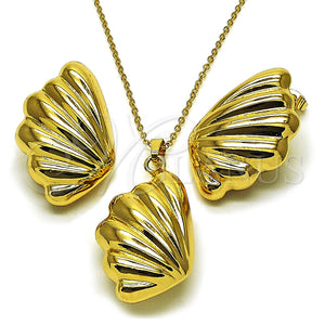 Juego de Arete y Dije de Adulto 10.282.0013 Oro Laminado, Diseño de Concha y Hueco, Pulido, Tono Dorado