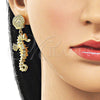 Arete Colgante 02.282.0059 Oro Laminado, Diseño de Caballo y Concha, Pulido, Tono Dorado