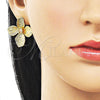 Arete Dormilona 02.282.0061 Oro Laminado, Diseño de Flor, con Blanca Zirconia Cubica, Diamantado, Tono Dorado