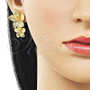 Arete Dormilona 02.282.0062 Oro Laminado, Diseño de Flor, Diamantado, Tono Dorado