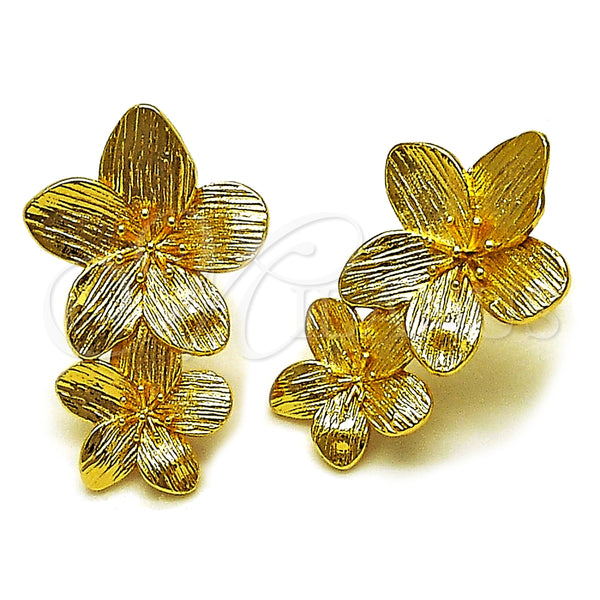 Arete Dormilona 02.282.0062 Oro Laminado, Diseño de Flor, Diamantado, Tono Dorado