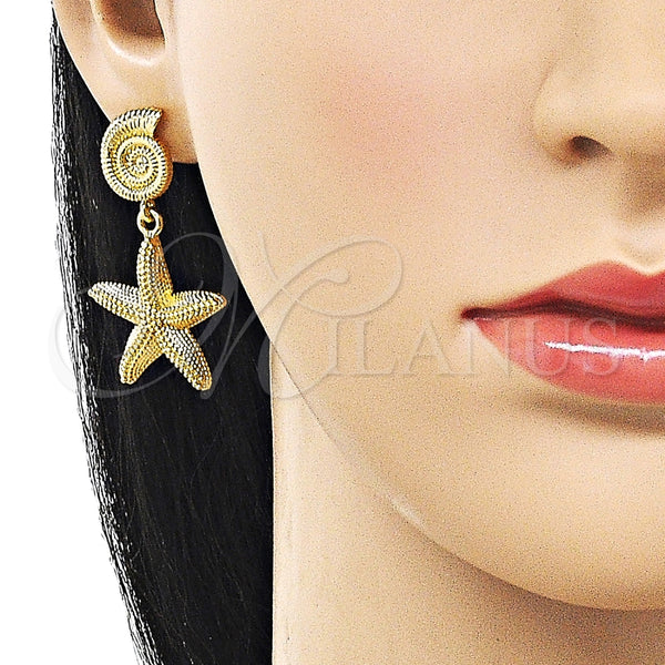 Arete Colgante 02.282.0066 Oro Laminado, Diseño de Estrella y Caracol, Mate, Tono Dorado