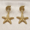 Arete Colgante 02.282.0066 Oro Laminado, Diseño de Estrella y Caracol, Mate, Tono Dorado