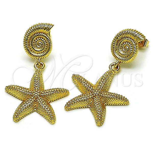 Arete Colgante 02.282.0066 Oro Laminado, Diseño de Estrella y Caracol, Mate, Tono Dorado