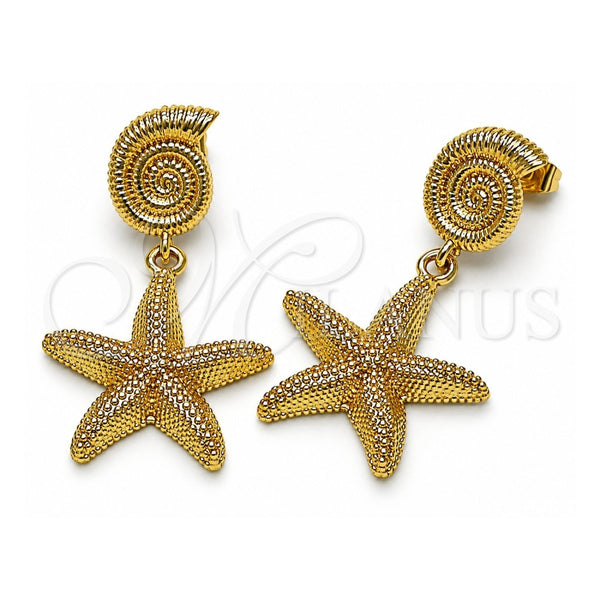 Arete Colgante 02.282.0066 Oro Laminado, Diseño de Estrella y Caracol, Mate, Tono Dorado