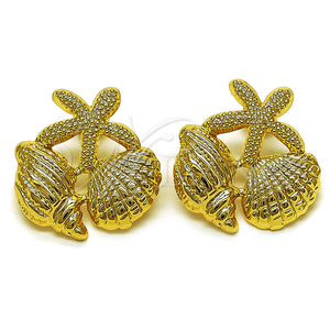 Arete Dormilona 02.282.0067 Oro Laminado, Diseño de Estrella y Concha, Pulido, Tono Dorado