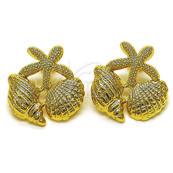 Arete Dormilona 02.282.0067 Oro Laminado, Diseño de Estrella y Concha, Pulido, Tono Dorado
