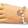 Pulsera Elegante 03.341.0247.07 Oro Laminado, Diseño de Bead Expandible y Concha, con Blanca Zirconia Cubica and Marfil Perla, Pulido, Tono Dorado (08 MM Thickness, 7 Inches Length)