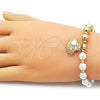 Pulsera Elegante 03.341.2294.07 Oro Laminado, Diseño de Bead Expandible y Concha, con Marfil Perla and Blanca Zirconia Cubica, Esmaltado Blanco, Tono Dorado (08 MM Thickness, 7 Inches Length)