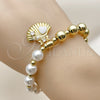 Pulsera Elegante 03.341.2294.07 Oro Laminado, Diseño de Bead Expandible y Concha, con Marfil Perla and Blanca Zirconia Cubica, Esmaltado Blanco, Tono Dorado (08 MM Thickness, 7 Inches Length)
