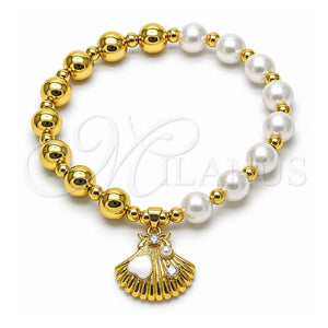 Pulsera Elegante 03.341.2294.07 Oro Laminado, Diseño de Bead Expandible y Concha, con Marfil Perla and Blanca Zirconia Cubica, Esmaltado Blanco, Tono Dorado (08 MM Thickness, 7 Inches Length)