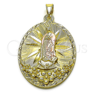Dije Religioso 05.213.0056.1 Oro Laminado, Diseño de Guadalupe y Flor, Diamantado, Tres Tonos