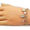 Pulsera de Dije 03.213.0372.07 Oro Laminado, Diseño de Concha y Estrella, con Marfil Perla and Blanca Zirconia Cubica, Pulido, Tono Dorado (04 MM Thickness, 7 Inches Length)
