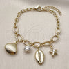 Pulsera de Dije 03.213.0372.07 Oro Laminado, Diseño de Concha y Estrella, con Marfil Perla and Blanca Zirconia Cubica, Pulido, Tono Dorado (04 MM Thickness, 7 Inches Length)