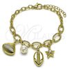 Pulsera de Dije 03.213.0372.07 Oro Laminado, Diseño de Concha y Estrella, con Marfil Perla and Blanca Zirconia Cubica, Pulido, Tono Dorado (04 MM Thickness, 7 Inches Length)