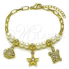 Pulsera de Dije 03.213.0374.07 Oro Laminado, Diseño de Pescado y Tortuga, con Marfil Perla, Pulido, Tono Dorado (Thickness, 7 Inches Length)